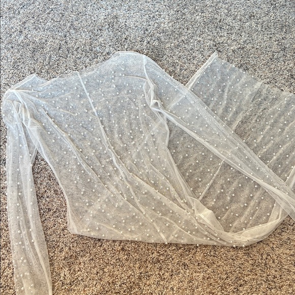 Lucy In The Sky pearl and rhinestone nude mesh dress cover up medium slit bride - Picture 1 of 7